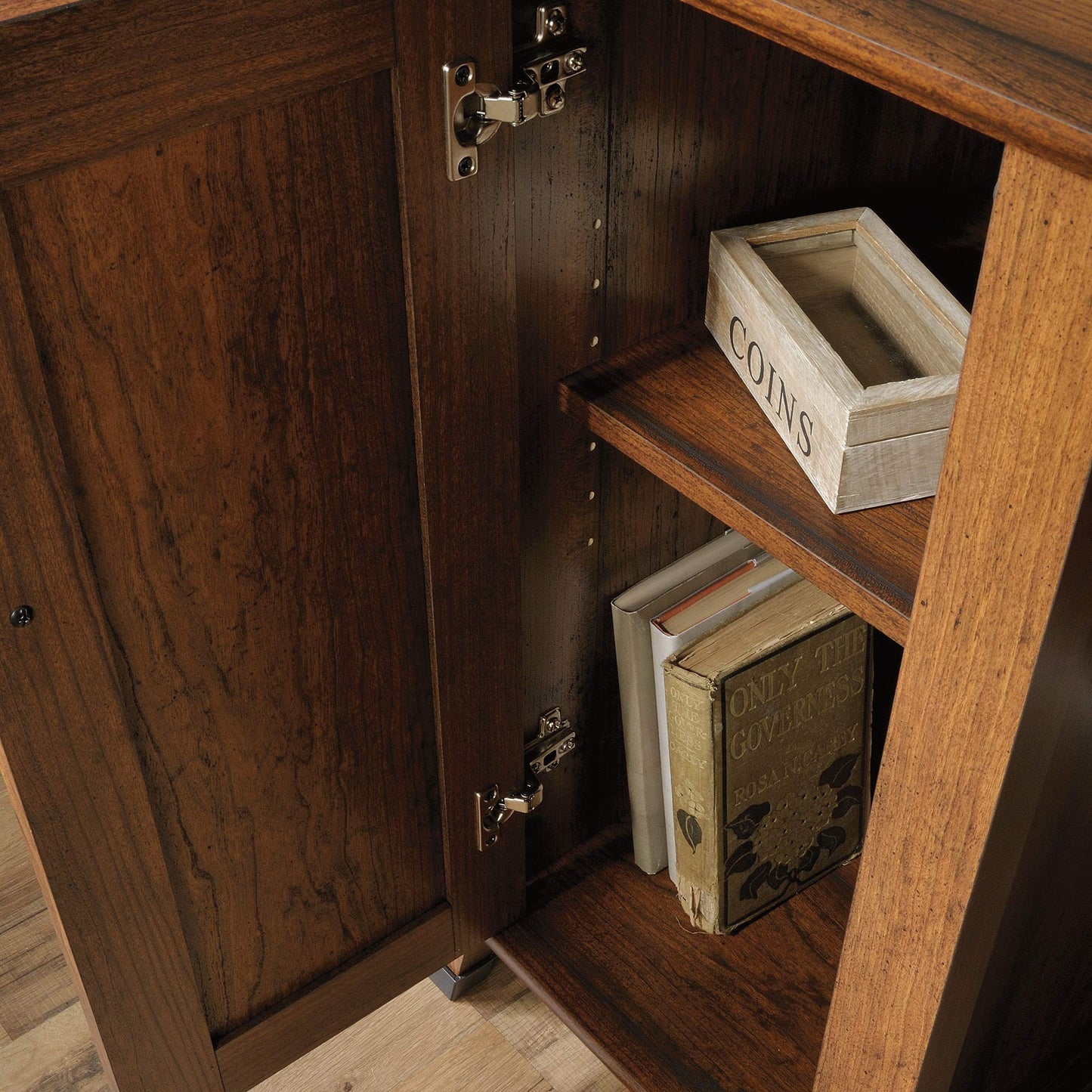Sauder Carson Forge Rustic Vintage Computer Desk with Drawers Storage, in Washington Cherry finish