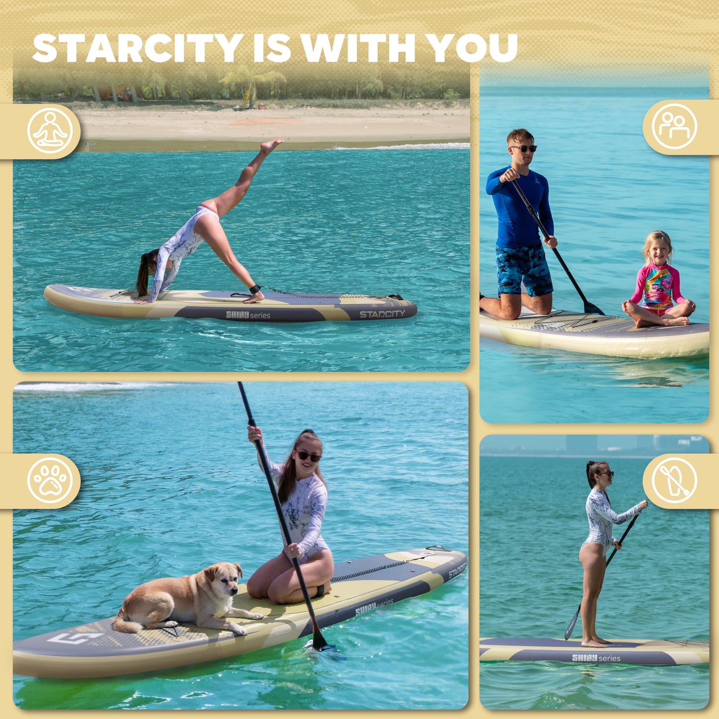 STARCITY Inflatable Paddle Board Wide Stable All Around Performance Touring Yoga Fishing Ready 420 Pound Capacity11'*33"*6" for Lake Ocean W/Floating Paddle Beginners Couples Families
