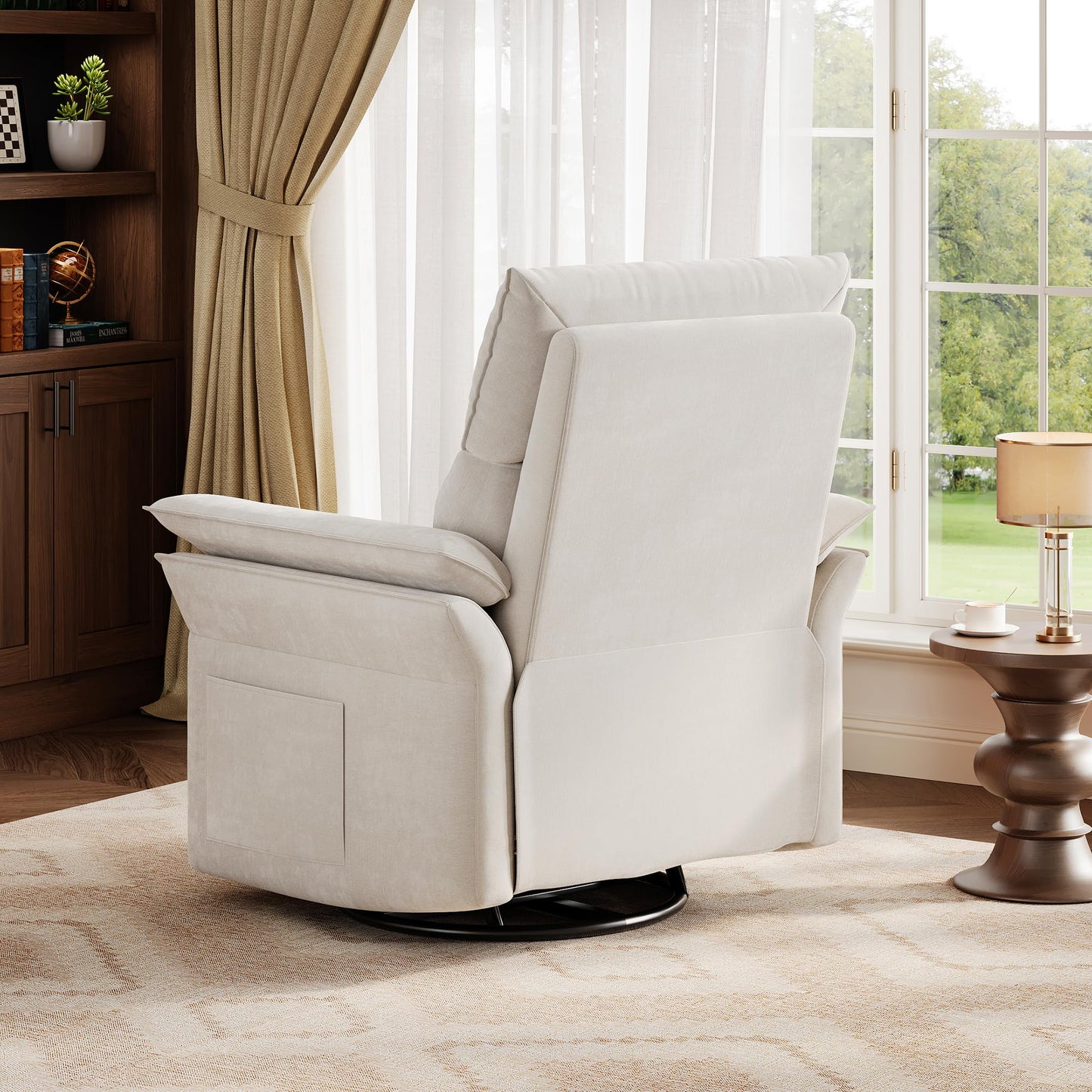GarveeHome Power Recliner Chair, 270 °Swivel Rocking Glider with USB Charging Port, Chenille Upholstered Fabric and Double-Layer Armrests, Nursery Chair for Living Room, Nursery (Off White)