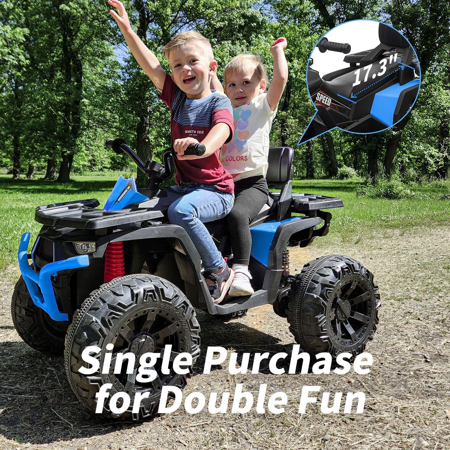 Hikiddo Kids ATV 4 Wheeler, 24V Ride On Toys Car for Big Kids with 400W Motor, 2 Seater - Blue