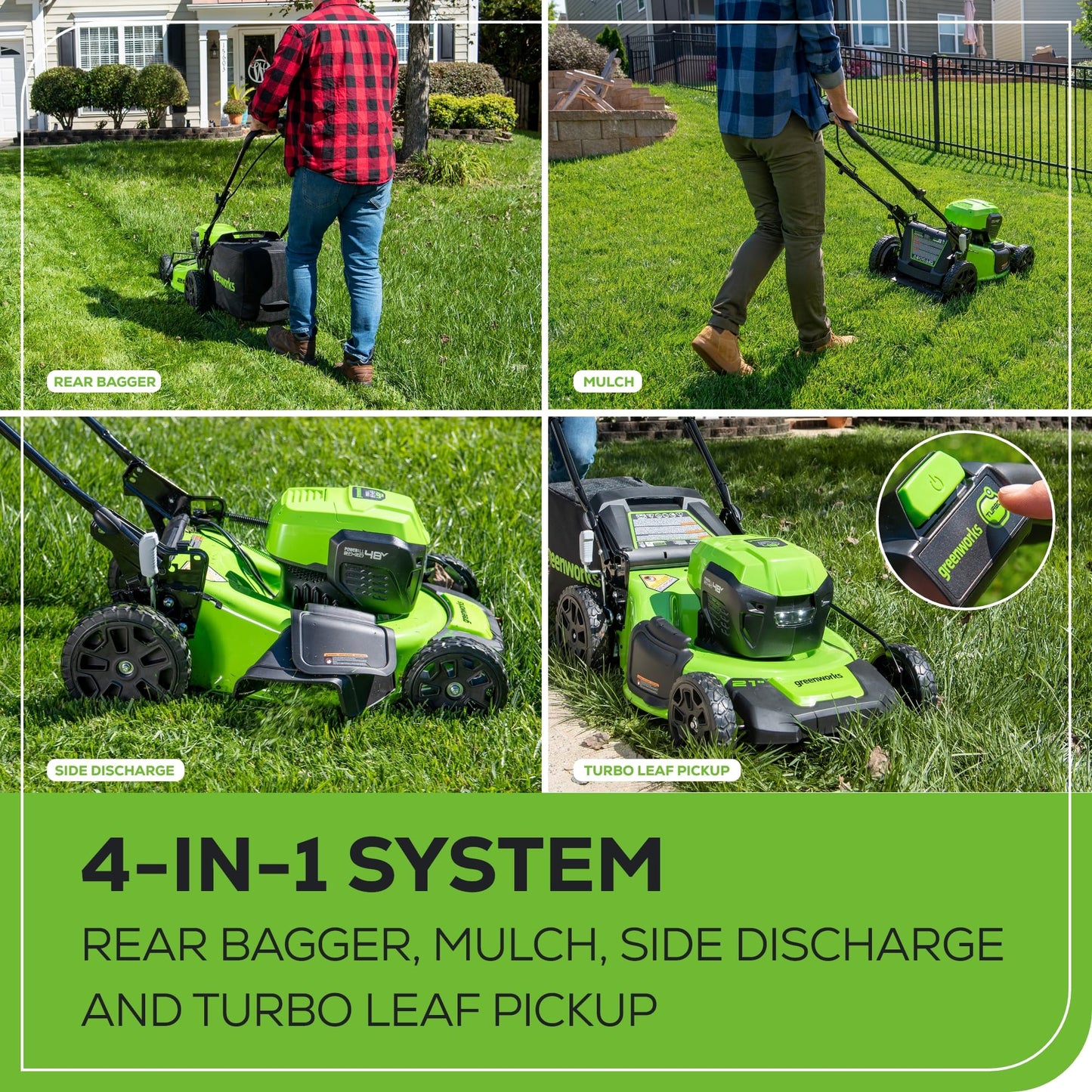 Greenworks 48V (24V x 2) 20" Brushless Cordless Lawn Mower + 12" String Trimmer + 320 CFM Leaf Blower Combo Kit with (2) 4.0Ah Batteries & Dual Port Fast Charger