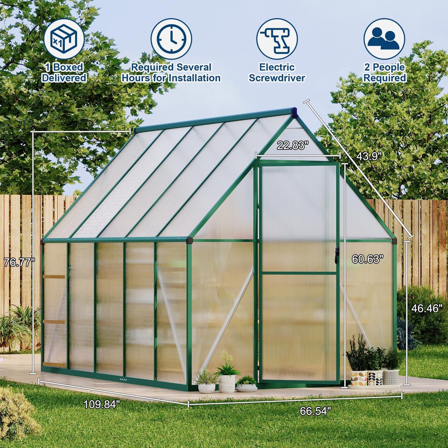 Heavy Duty 6x9 FT Polycarbonate Greenhouse for Outdoors, Aluminum Frame, UV-Blocking Panels, Double Doors, Roof Vent, Rain Gutter—Small Greenhouse for Outside Gardening