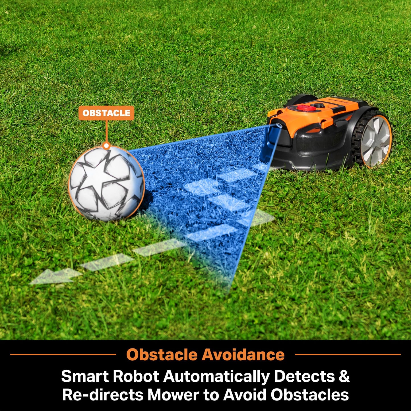 LawnMaster OcuMow™ VBRM601YCM MAX Perimeter Wire Free Robot Lawn Mower Cuts Small Lawns 2000-3500 Square Feet with Optical Navigation, Obstacle Avoidance, Low Noise and No Go Function