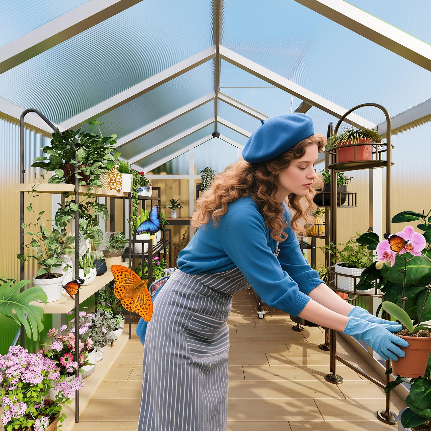 6x10 ft Walk-in Greenhouse, Polycarbonate Panels with Reinforced Aluminum Frame, Large Garden Green House for Planting and Seed Starting, Quick-Assembly Structure with Adjustable Roof Vent