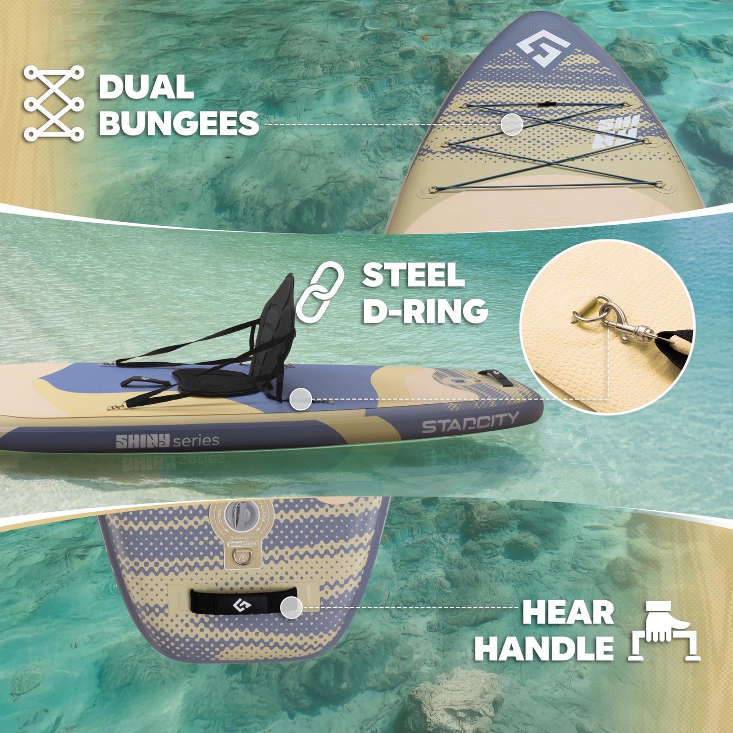 STARCITY Inflatable Paddle Board Wide Stable All Around Performance Touring Yoga Fishing Ready 420 Pound Capacity11'*33"*6" for Lake Ocean W/Floating Paddle Beginners Couples Families