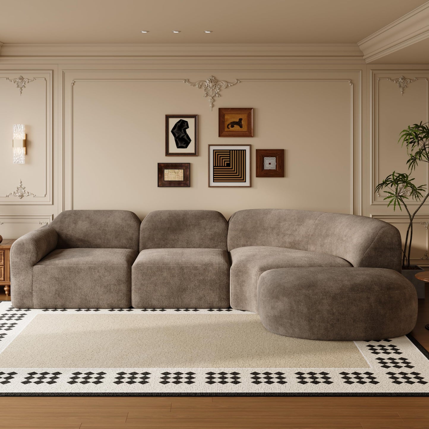Christopher Knight Home Midel 111" Modular L-Shape Sofa Couch with Chaise Lounge, Modern Boneless Sofa for Living Room, Fabric Upholstered Cloud Couch with Deep Seat, Dark Brown