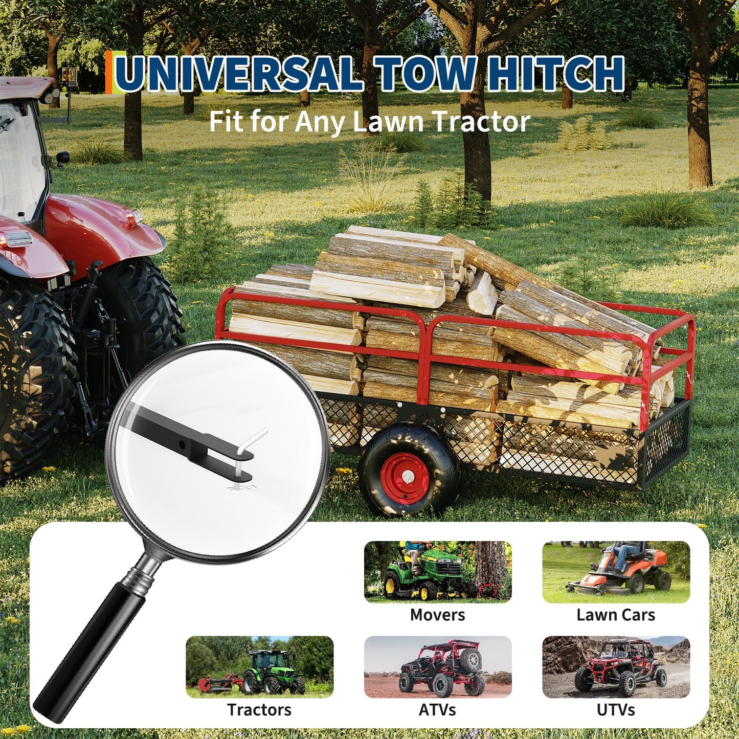 Garvee Tow Behind Dump Trailer for ATV UTV, 1500 lbs 20 Cubic Feet Heavy Duty Yard Garden Trailer Dump Cart Pull Behind with Removable Sides & All Terrain Tires, Fits Lawn Mower, Tractor, Garden