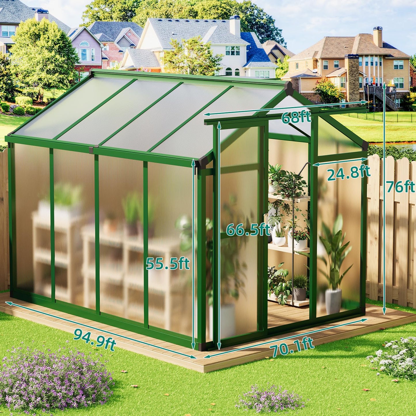 GAOMON 6 x 8 ft Greenhouse for Outdoor with Sliding Door, Green House with Polycarbonate Panel & Ajustable Roof Vent & Ground Nails, Walk-in Aluminum Greenhouses for Garden, Patio