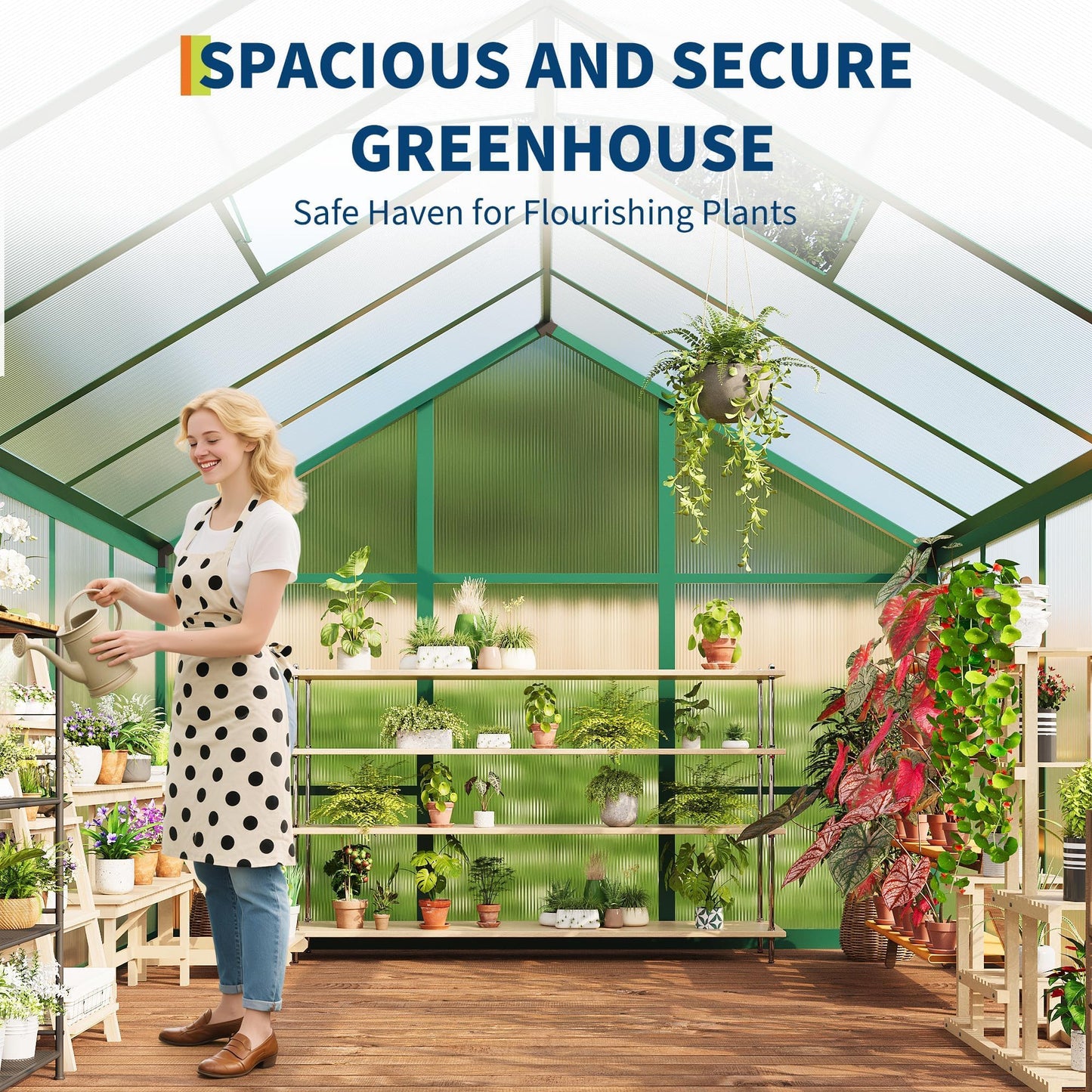 6x10 FT Greenhouse for Outdoors, Polycarbonate Greenhouse with Roof Vent, Ground Nails, Lockable Push Door, Aluminum Large Walk-in Green House for Outside Garden Backyard, Patio, Lawn, Green