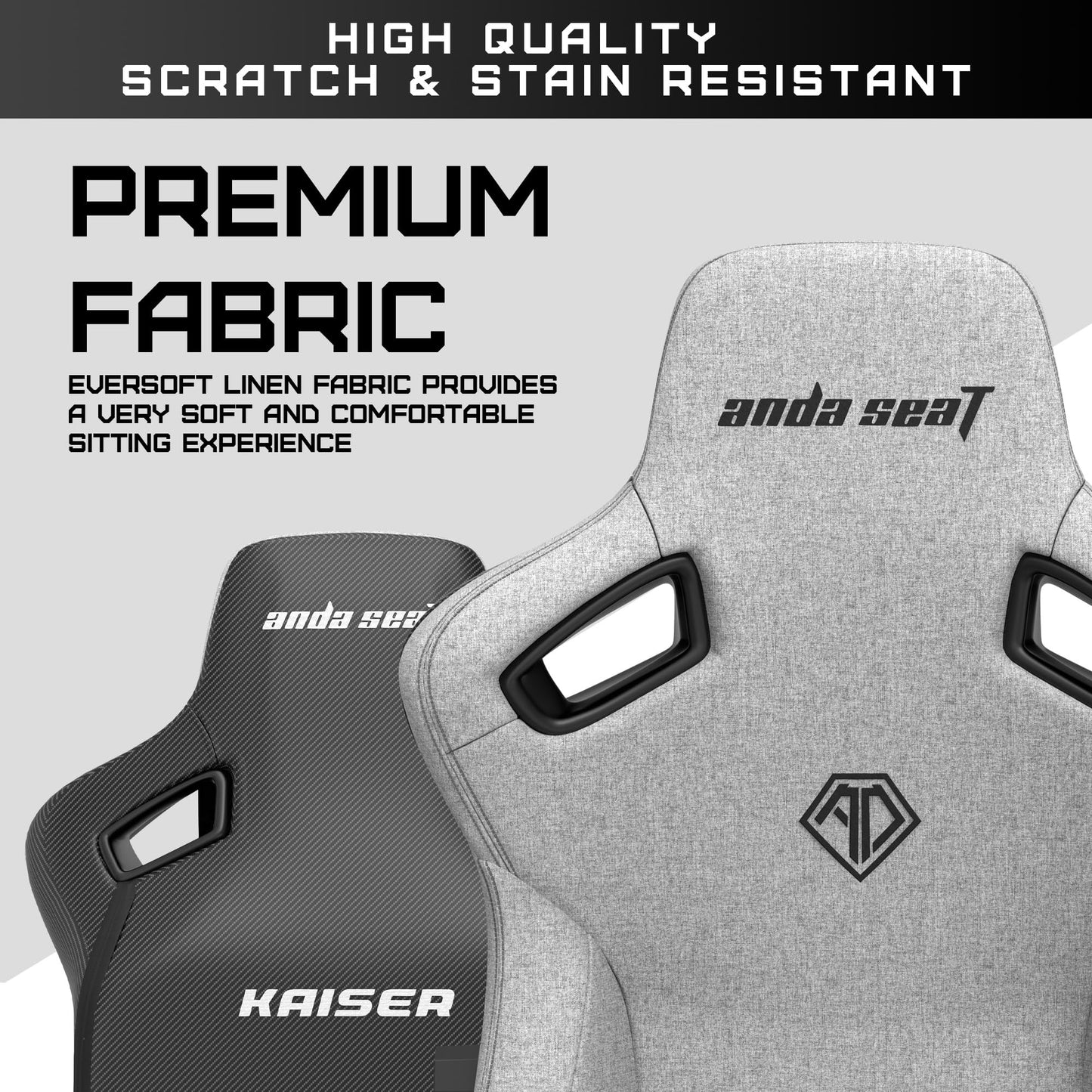 Anda Seat Kaiser 3 XL Gaming Chairs for Adults - Ergonomic Gray Fabric Gaming Chair with Lumbar Support, Comfortable Office Seat with Neck Support - Heavy Duty Wide Gamer Seat