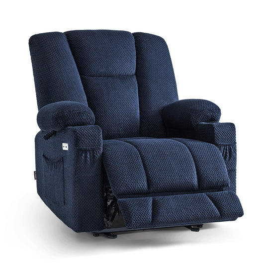 MCombo Oversized Zero Gravity Recliner Chair with Heating and Massage, Power Recliner for Big and Tall with USB & Type C Ports, Cup Holders for Living Room 8017 (Navy Blue, Oversized)