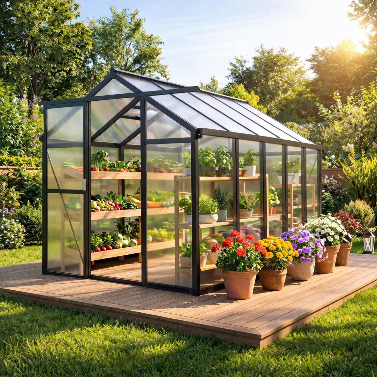 Garvee 6 X 10 Ft Greenhouse, Greenhouses for Outside, Polycarbonate Greenhouse with Aluminum Frame, Lockable Door and Ajustable Roof Vent for Backyard, Green Houses for Outside Garden Backyard, Patio