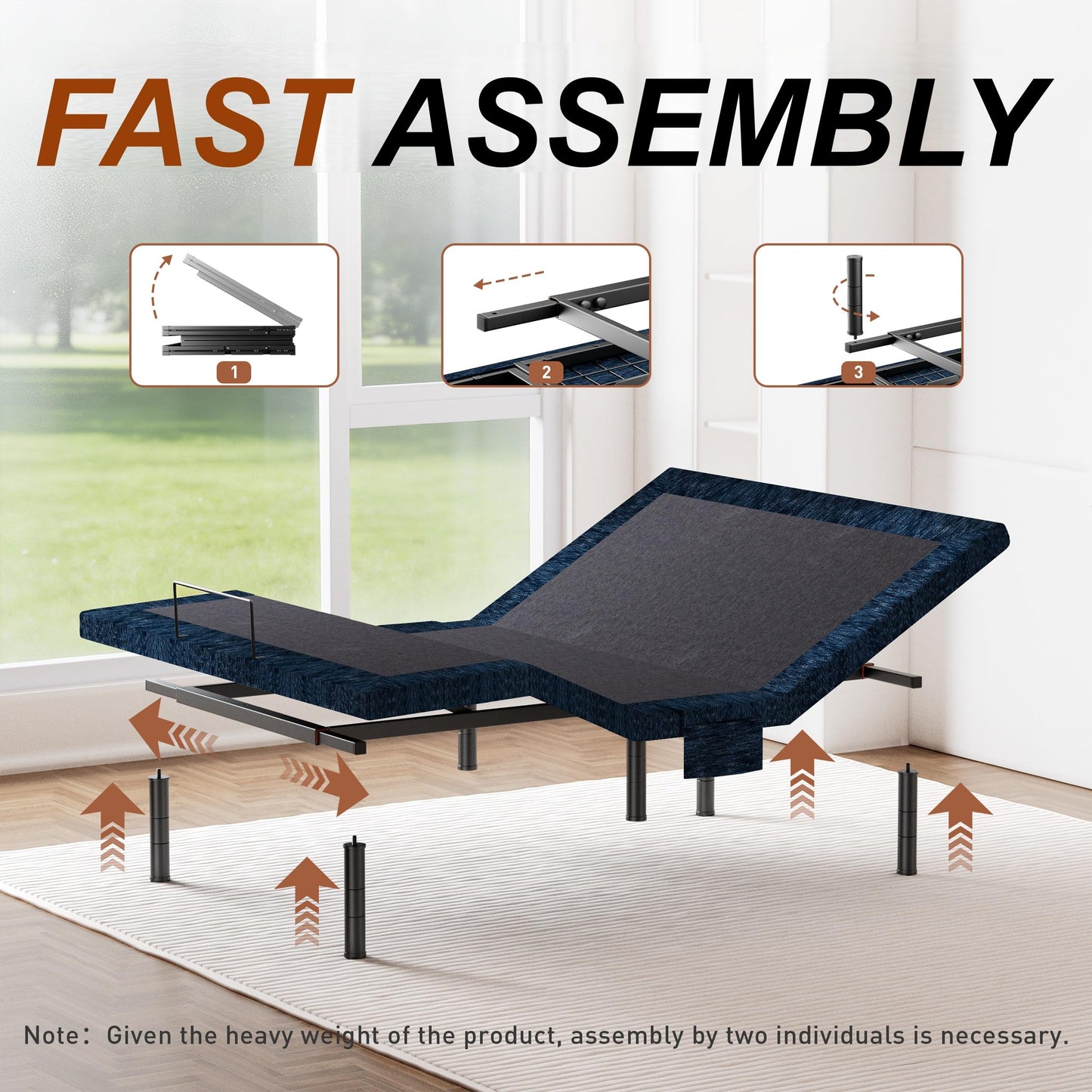 Zhumeiling Patented Design King Adjustable Bed Frame with Wireless Remote, Head & Foot Incline, Quiet Motor, Zero Gravity & Anti-Snore, Leg Height Options, Designed for Bedroom, Seniors Care