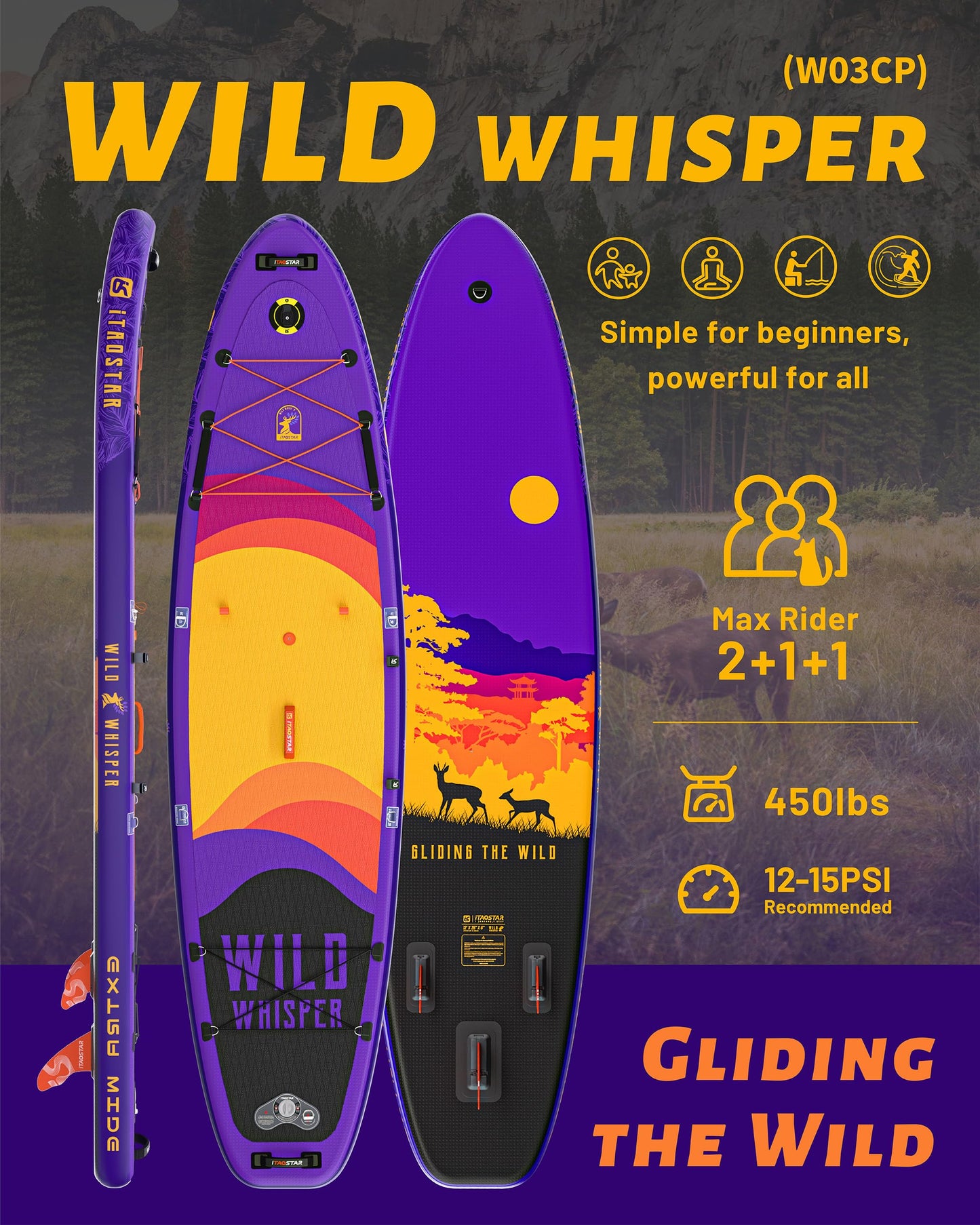 iTAOSTAR W03CP 12'x35 Inflatable Stand Up Paddle Board for Adults - Extra Wide Inflatable SUP Boards with Seat, Premium SUP Package with Full Accessories for Touring & Yoga