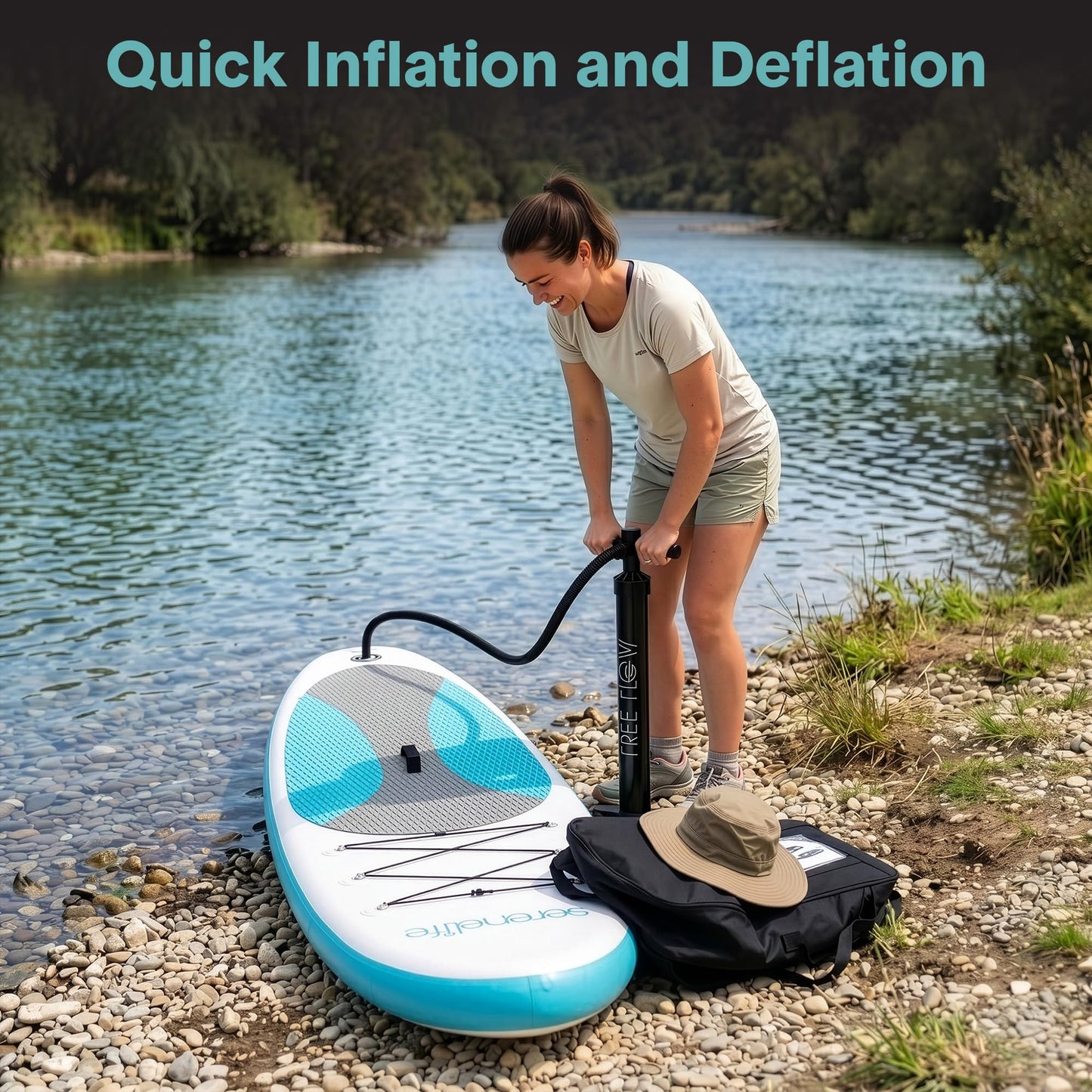 SereneLife 10’ Inflatable Stand Up Paddle Board with Premium SUP Accessories - 32” Wide Stable Design with Non-Slip EVA Deck Pad, for Youth and Adults, 275 lbs. Capacity
