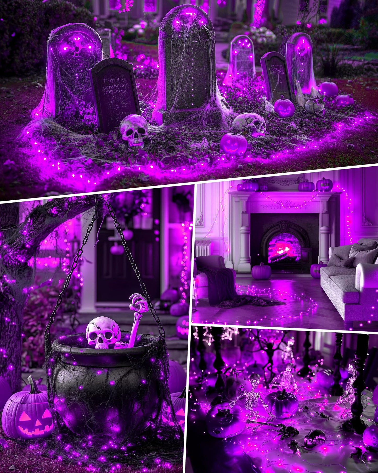 Minetom Halloween Fairy Lights - 20 LED Battery Operated String Lights, 7 FT, Purple, 5 Pack, Indoor Decoration