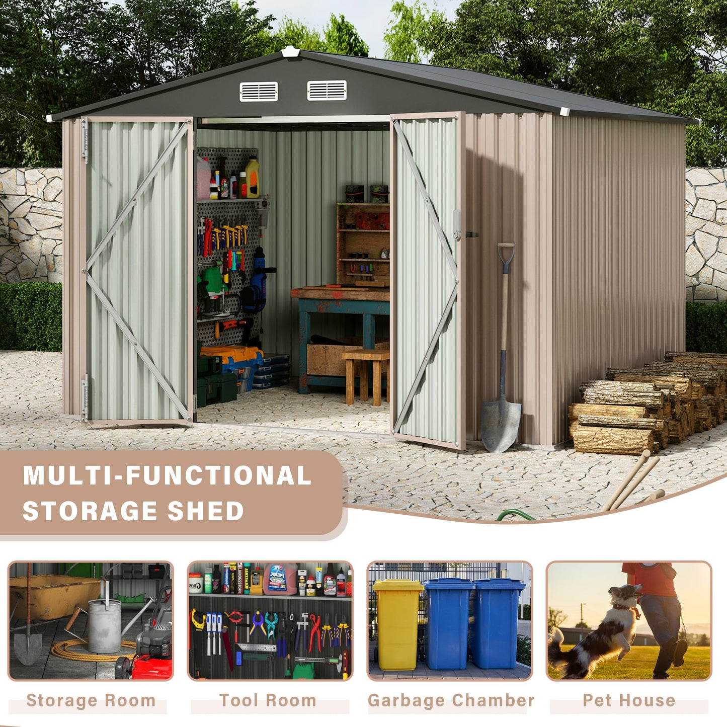 12X10 ft Outdoor Metal Storage Building, Outdoor Shed with Secure Lockable Door & Air Ventilation System, Premium Metal Tool Shed for Garden, Backyard, Patio, Ideal for Lawn Equipment & Tools