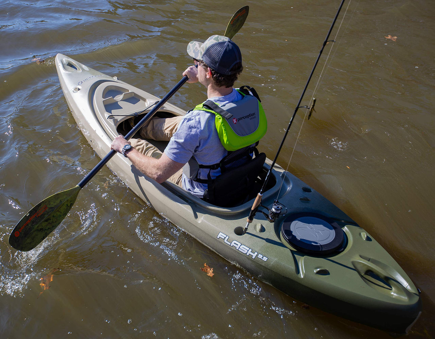 Perception Kayaks Flash 9.5 | Sit Inside Kayak for Fishing and Fun | Two Rod Holders | Multi-Function Dash | 9' 6" | Red White Blue