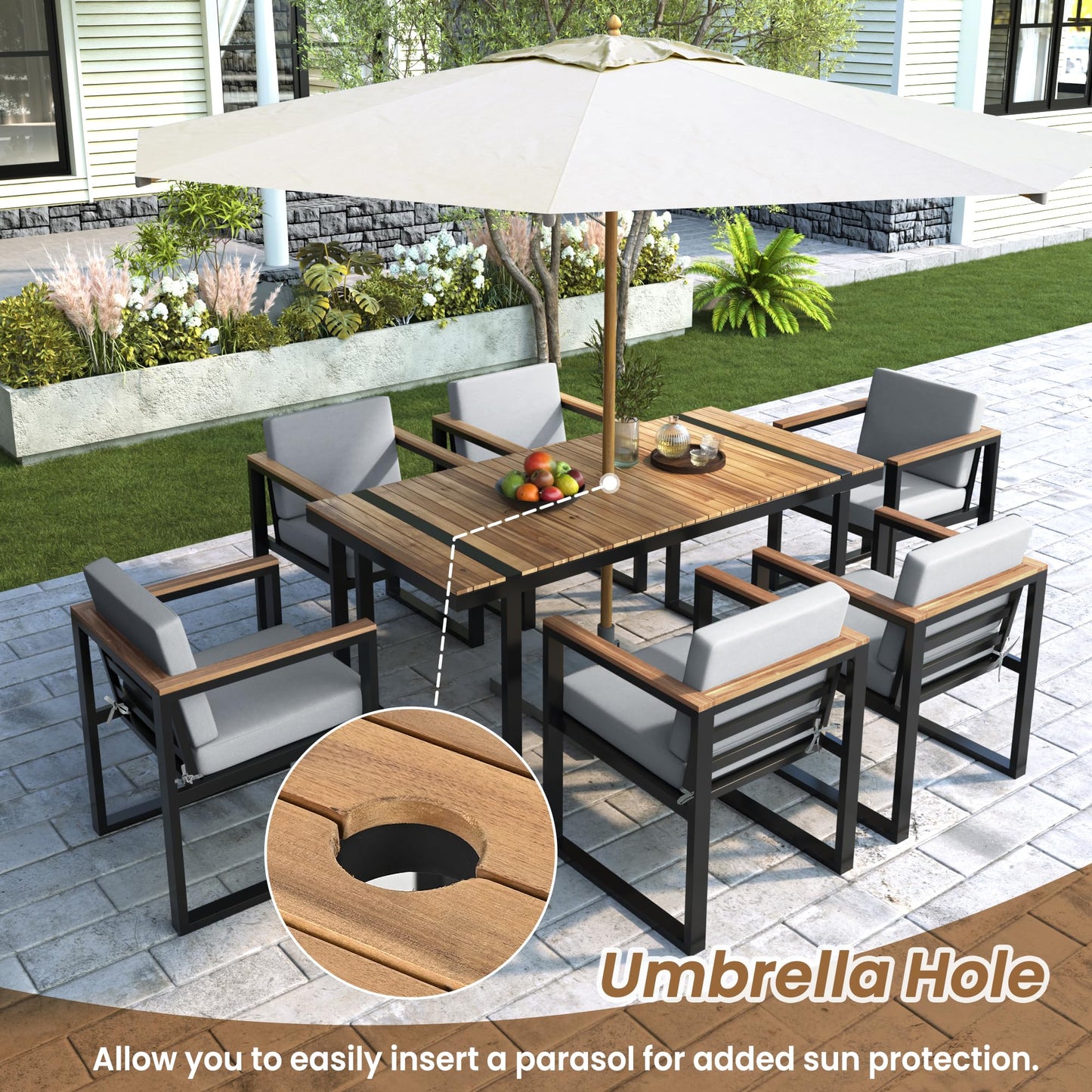Outdoor Patio Sofa Set 4-Piece with Cushions, Woven Rope Design Seating, Acacia Wood & Steel Frame, Water-Resistant Fabric, 3-Seat Couch, Chairs & Dual-Layer Coffee Table for Garden Balcony, Grey