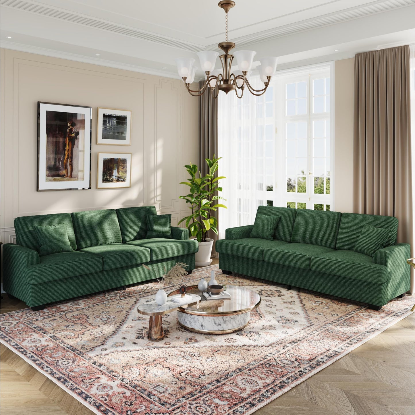Garvee Modern 86" Corduroy Sofa - Deep Seat Couch with Removable Cover & 2 Throw Pillows, Comfy Upholstered Cushion Sofa for Small Space Apartment & Lounge, Green
