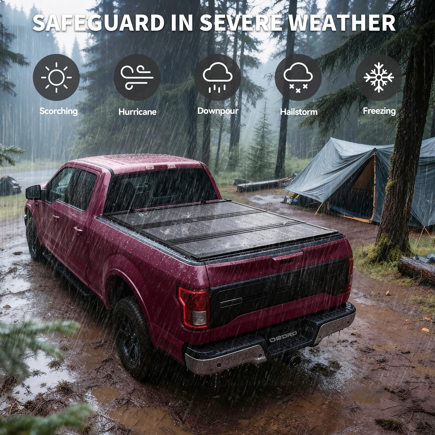 OEDRO Low-Profile Hard Tri-Fold Tonneau Cover Compatible with Toyota Tundra 2022 2023 2024 2025 2026 (Excl. Trail) 5.5ft Bed with Deck Rail System, One-Handed Quick Release, Drainage Design