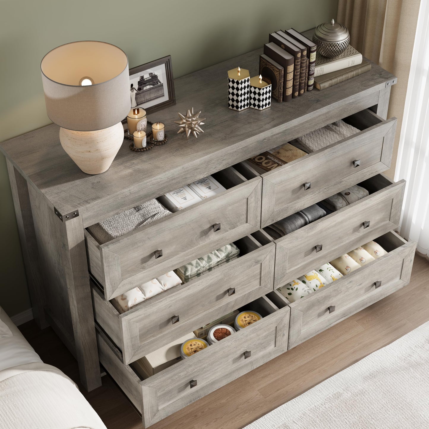 BORNOON 6-Drawer Dresser, Modern Wooden Storage Chest of Drawers, Dresser TV Stand, Wood Drawer Organizer with Metal Handles for Bedroom, Living Room, Hallway