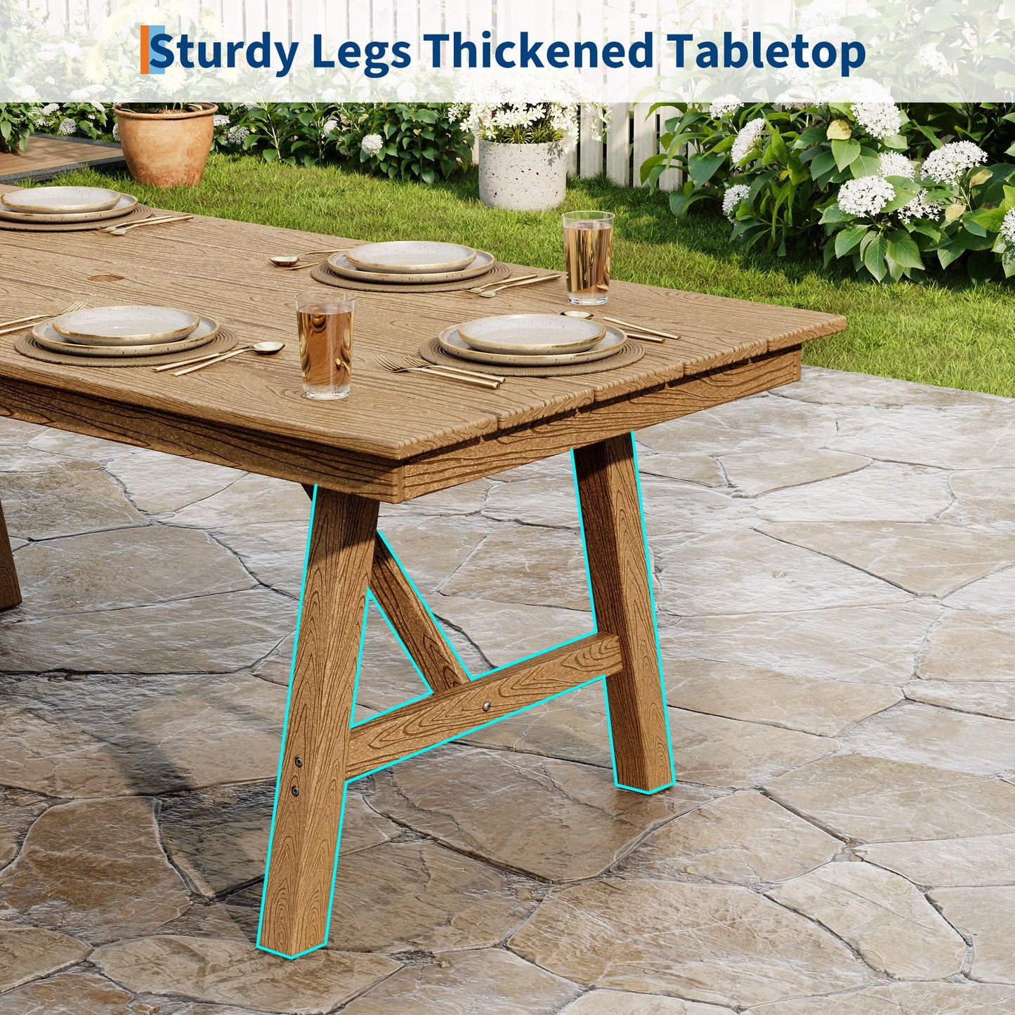 IDEALHOUSE 5-Piece Outdoor Patio Dining Set for 4-6, HDPE Table with Umbrella Hole and Sturdy Aluminum Frame, Weather-Resistant Garden Table and Chairs for Backyard, Poolside and Porch, Brown