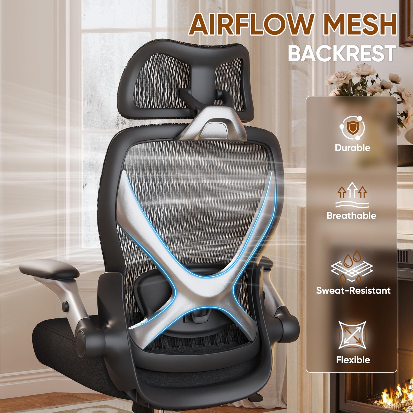 GABRYLLY Ergonomic Office Chair, Big and Tall Mesh Chair with Adjustable Lumbar Support, 5D Arms & Wide Seat, 135° Recline Home Desk Computer Chairs for Work Gaming, Heavy Duty,400LBS - Black