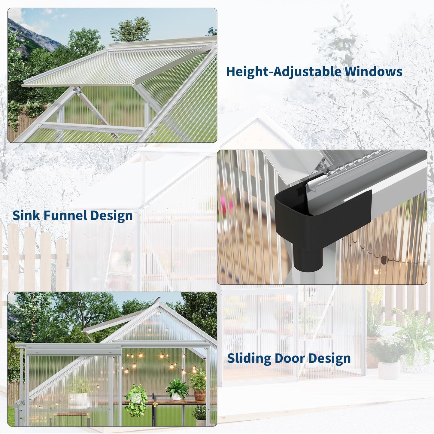 6x4 ft Greenhouse, Walk in Polycarbonate Greenhouses for Outdoors with Roof Vent&Sliding Door, Heavy Duty Green House with Aluminum Frame for Outside Garden Backyard, Patio, Lawn, Silver