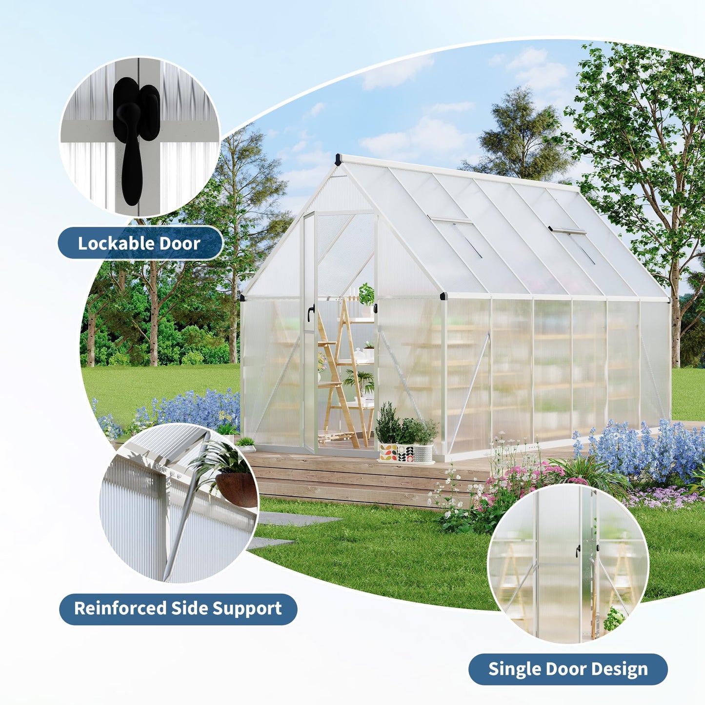 GarveeLife 6X11FT Polycarbonate Greenhouse with Aluminum Frame, Polycarbonate Greenhouse for Outdoors, Greenhouses with Ventilation, Aluminum Large Walk-in Greenhouses for Outside