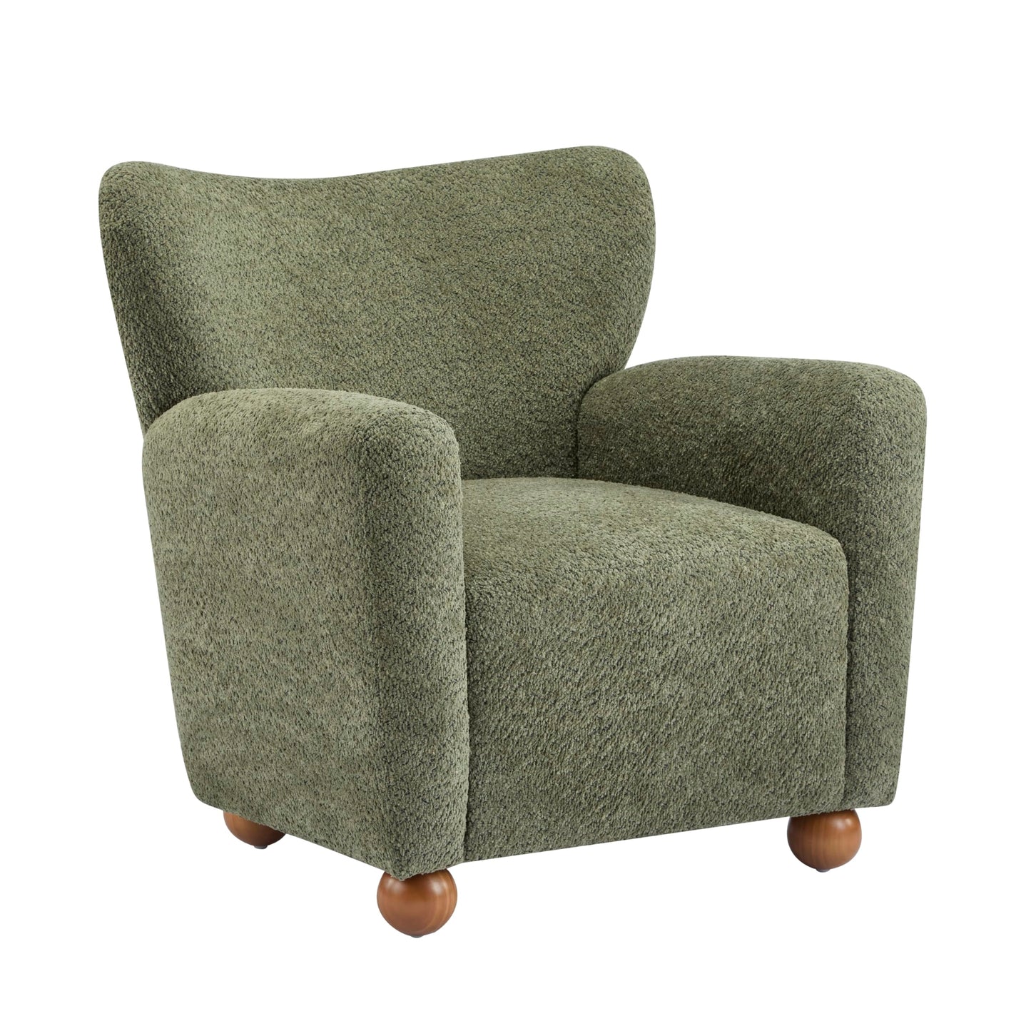 Christopher Knight Home Lindy Wingback Accent Chair, Upholstered Armchair with Rounded Wooden Legs, Curved Backrest Single Sofa, Soft Cushion Seating, Comfy Lounge Chair for Living Room, Olive Green