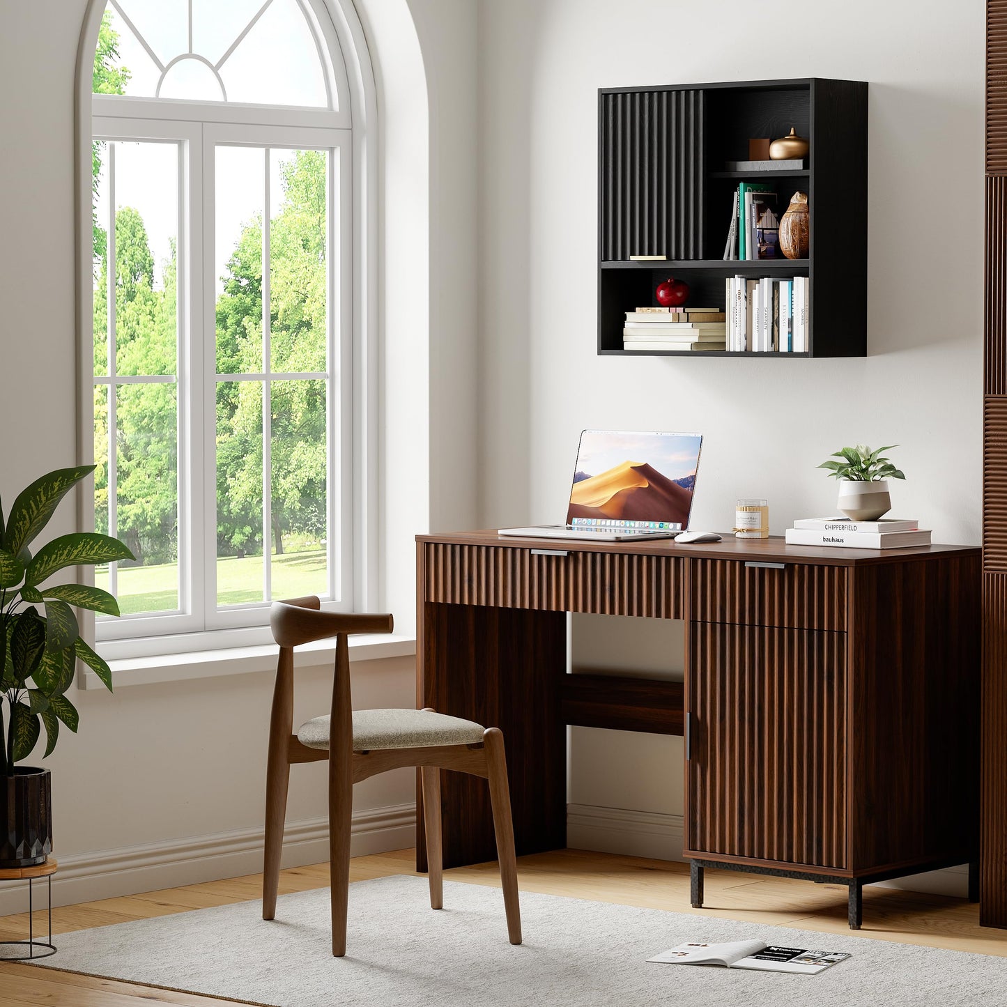 EYYTHUNG 2PCS Fluted Wall Cabinet Bathroom, Modern Medicine Cabinet with Sliding Door Adjustable Shelf Wood Storage Cabinet Wall Mounted for Kitchen Dining Room Living Room, Black
