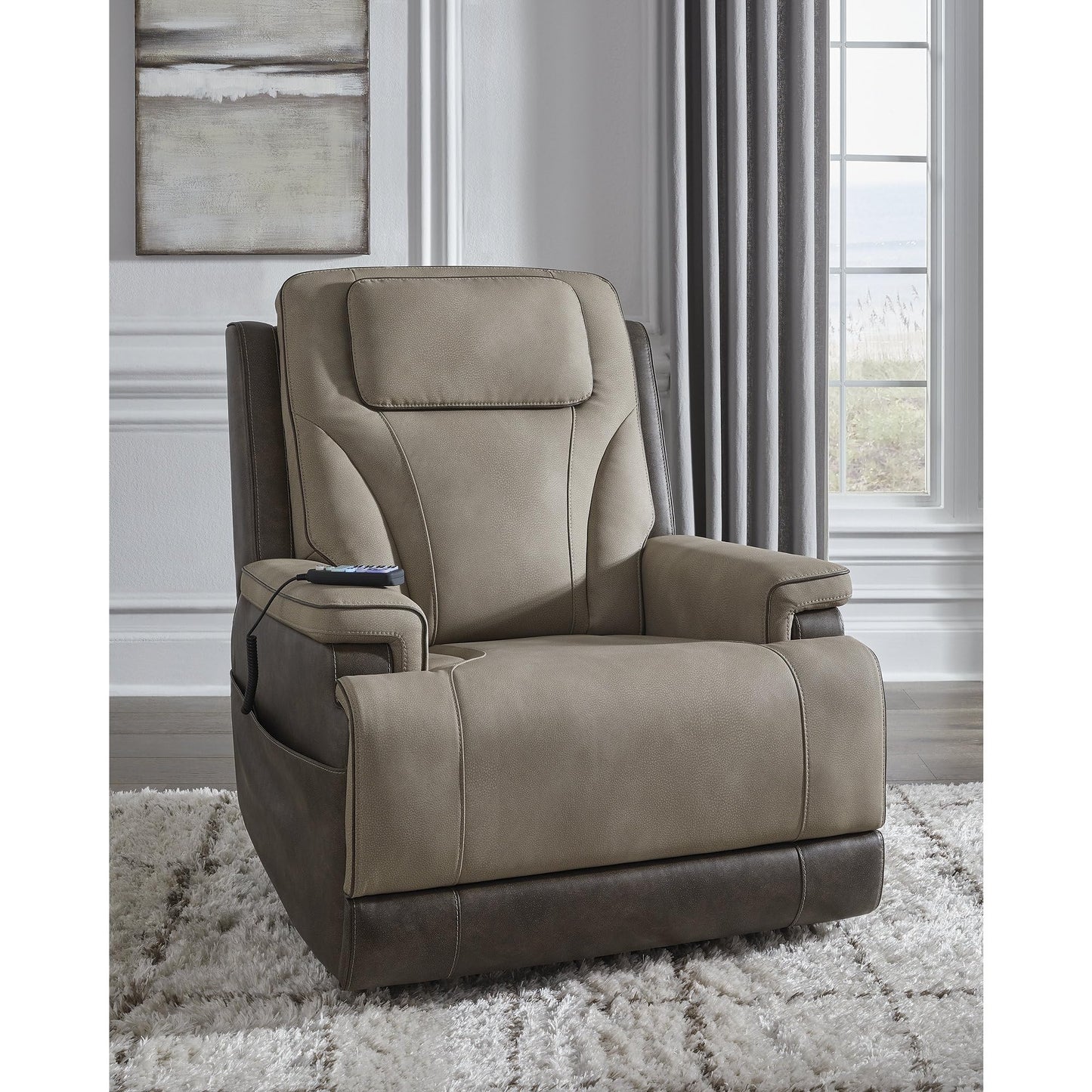 Signature Design by Ashley 4Z-Relax Retreat Modern Power Lift Recliner with Lumbar Support, Adjustable Headrest and USB Ports, Brown