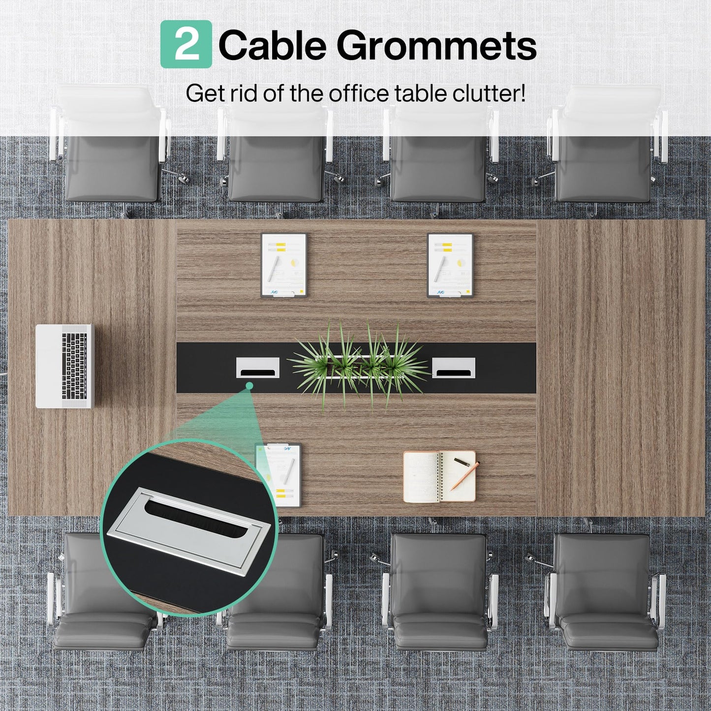 Tribesigns 8FT Conference Table, 94.49 L x 47.24 W x 29.53 H Inches Large Meeting Podcast Table for 10 People, Business Style Wooden Training Table with Strong Metal Frame for Office Conference