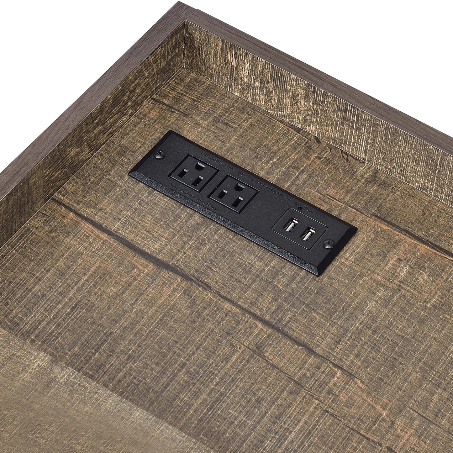 24/7 Shop at Home Lochlan Industrial 1 Drawer Metal Writing Desk with USB Port, Power Outlet, 1 Shelf for Workstation, Home Office, Study Room, Matte Black and Oak Brown