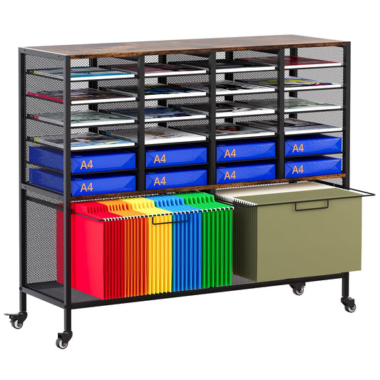 EasyPAG Rolling File Cart with 24 Slot Mail Organizer, Under Desk Storage with Hanging File Rack for Letter/Legal Folders, Mobile Filing Cabinet Printer Stand for Office Home Classroom, Black
