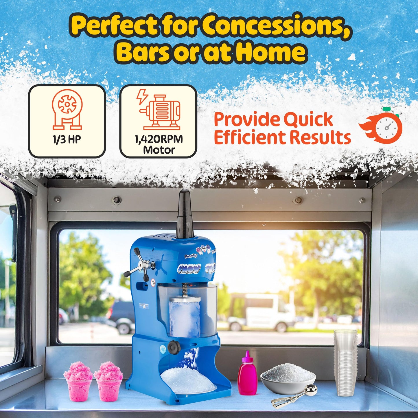 Shaved Ice Machine - 360lbs/hour 250W Electric Ice Shaver and Snow Cone Machine with Durable Stainless Steel Blades - Snow Cub Slushie Maker for Home, Bar, or Restaurant by Great Northern Popcorn