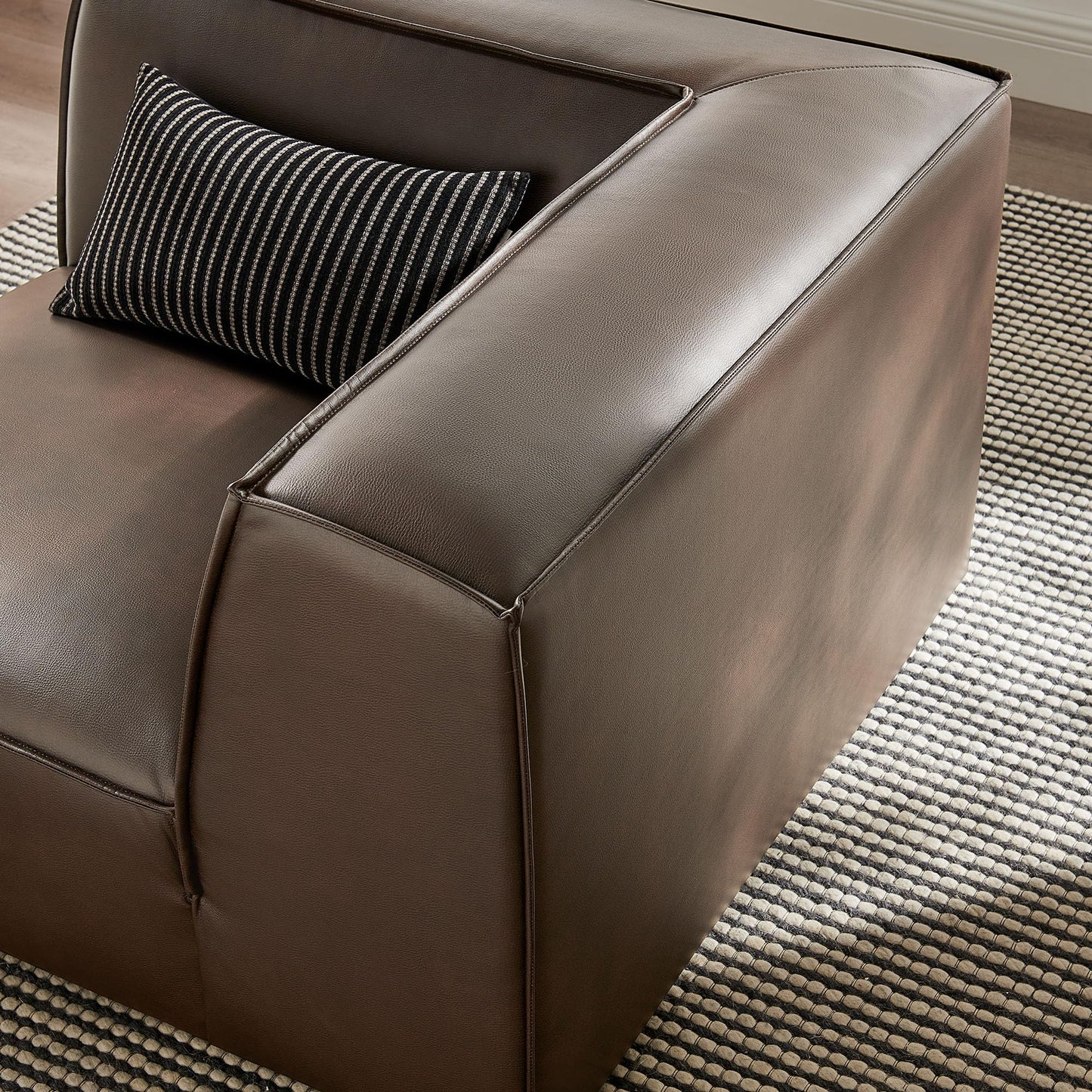 Modway Restore Faux Leather Modular Corner Chair in Espresso - Living Room Vegan Leather Upholstered Single-Arm Accent Armchair for Sectional Sofa with Coil Seat Support and French Piping