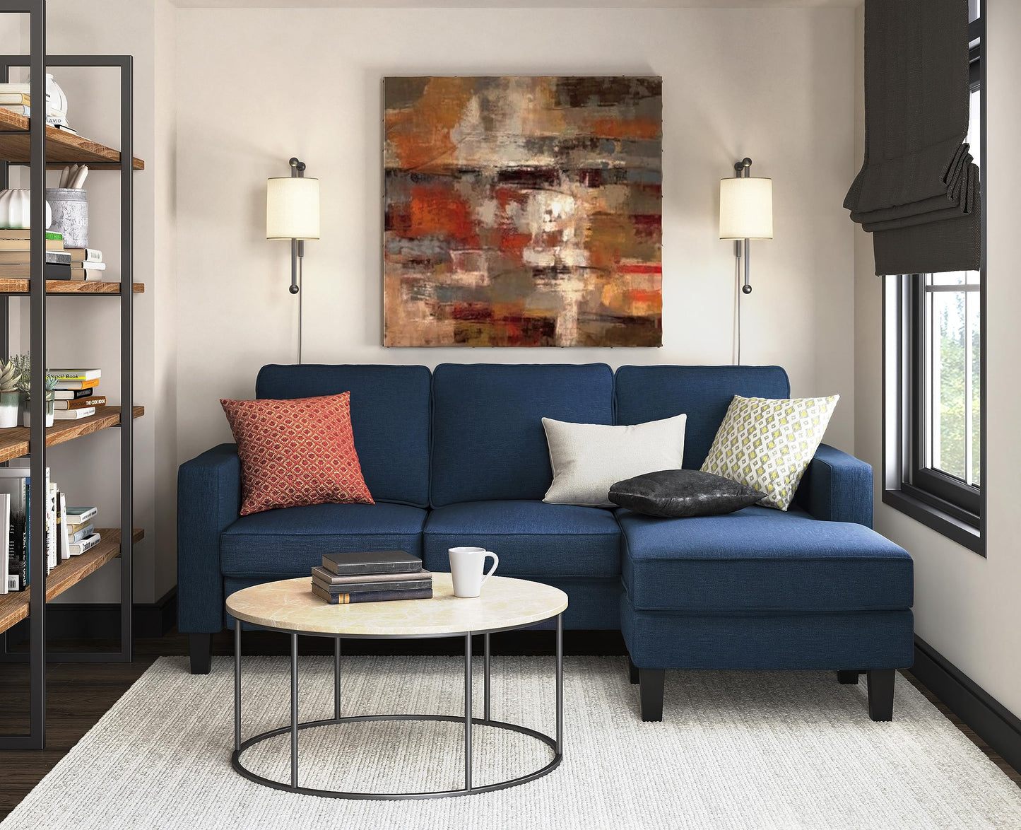 Serta Harmon Reversible Sectional Sofa, Modern L-Shaped Couch for Small Spaces, Soft Fabric Upholstery, Square Arm, Pillow Back Cushions, Blue