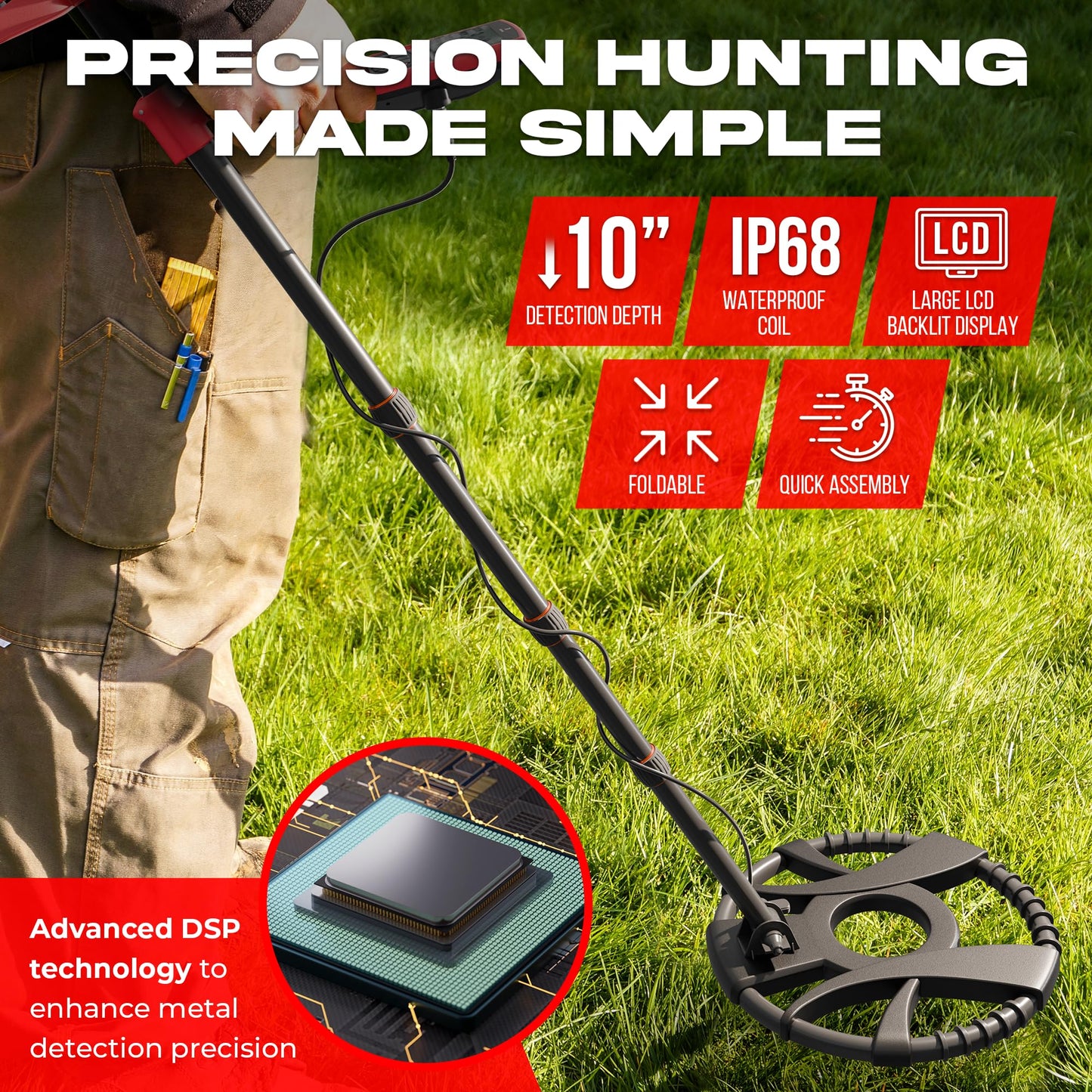 RipTic Metal Detector for Adults with Pin Pointer - Waterproof Metal Detector, Pinpointer with 5 Modes, Headphones, Bag, Dagger,Adults Professional, Beach, ip68 Coil,Gold Detector