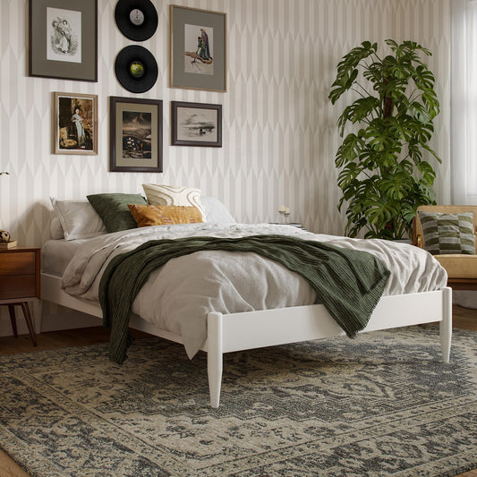 AFI, Pasadena 14" Full Wood Mid Century Modern Low Profile Platform Bed, White