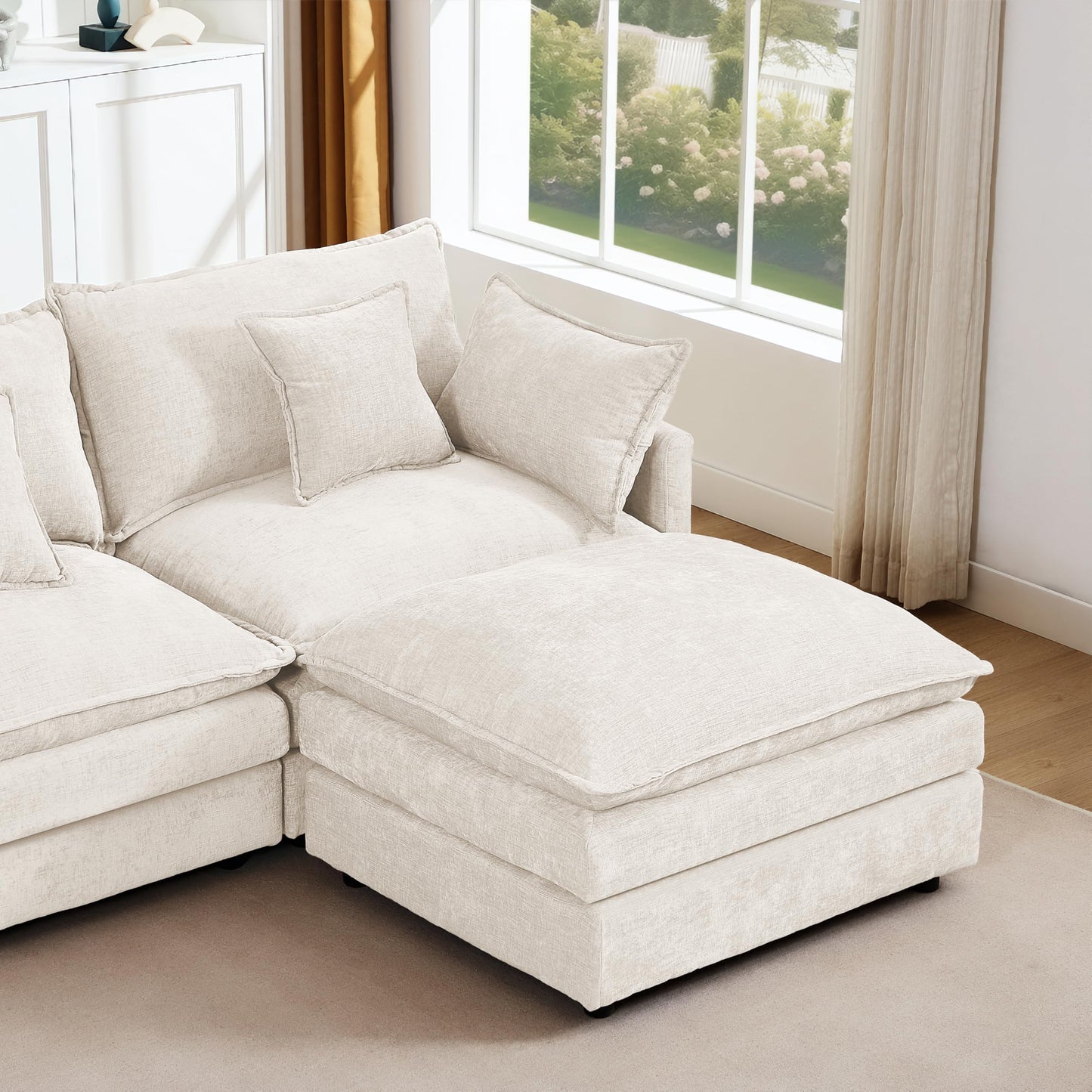 Eafurn 130.71" Oversized Reversible Modular Sectional Sofa Couch with 2 Ottomans - Deep Seat Chenille Modern U Shaped Sofa with Thickness Cushions and Pillows for Living Room, Bedroom