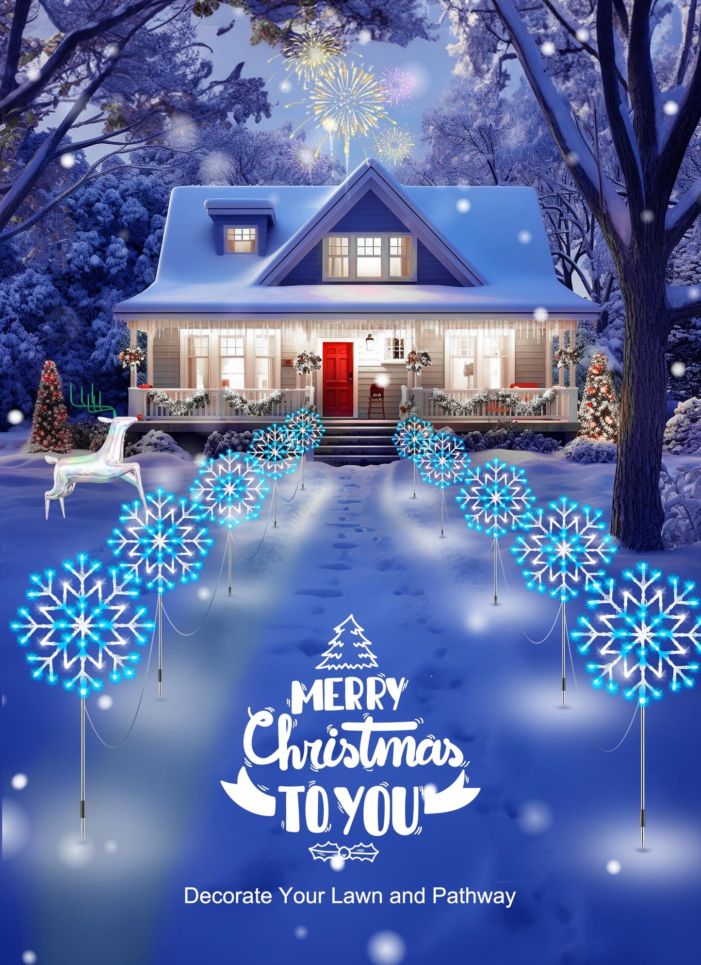 Minetom Snowflake Lights Outdoor, 10 Pack, Blue and White, Plastic, Model 39530, Christmas Pathway Decorations