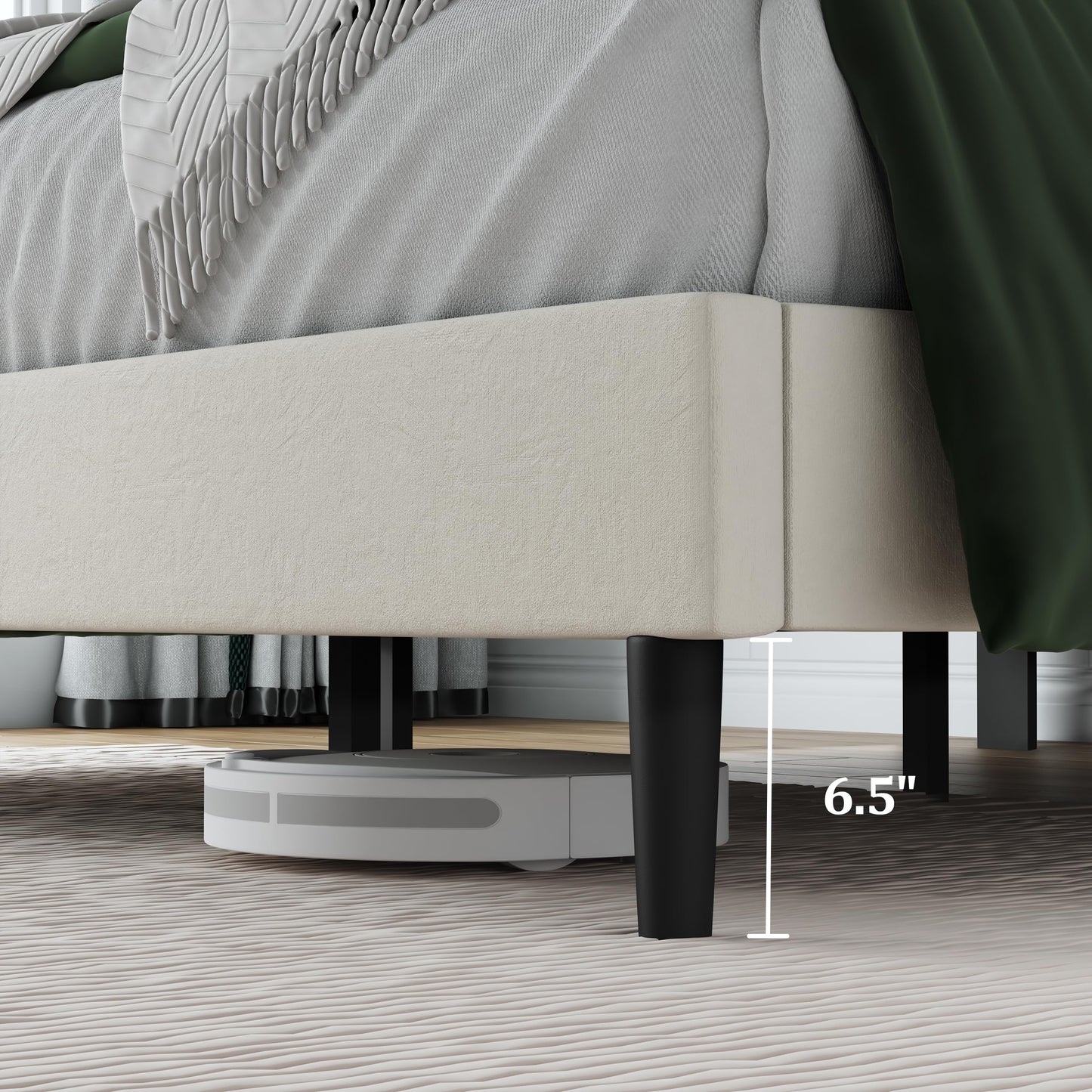 ZZBINUS Queen Size Bed Frame, Queen Size Platform Bed Frame with Headboard, Upholstered Headboard, Sturdy Wooden Slats, Noiseless No Box Spring Required, Easy to Assemble, Beige