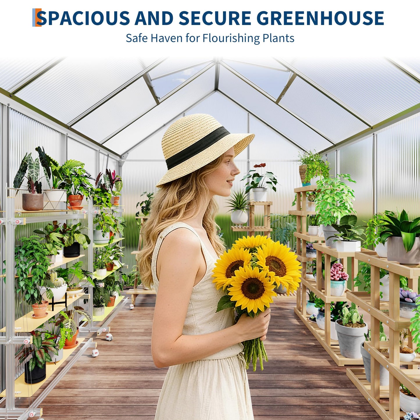 IDEALHOUSE 6 x 8FT Greenhouse for Outside, Polycarbonate Greenhouses with Aluminum Frame, Sliding Door, Adjustable Roof Vent for Backyard, Outdoor Green Houses Garden Backyard, Patio