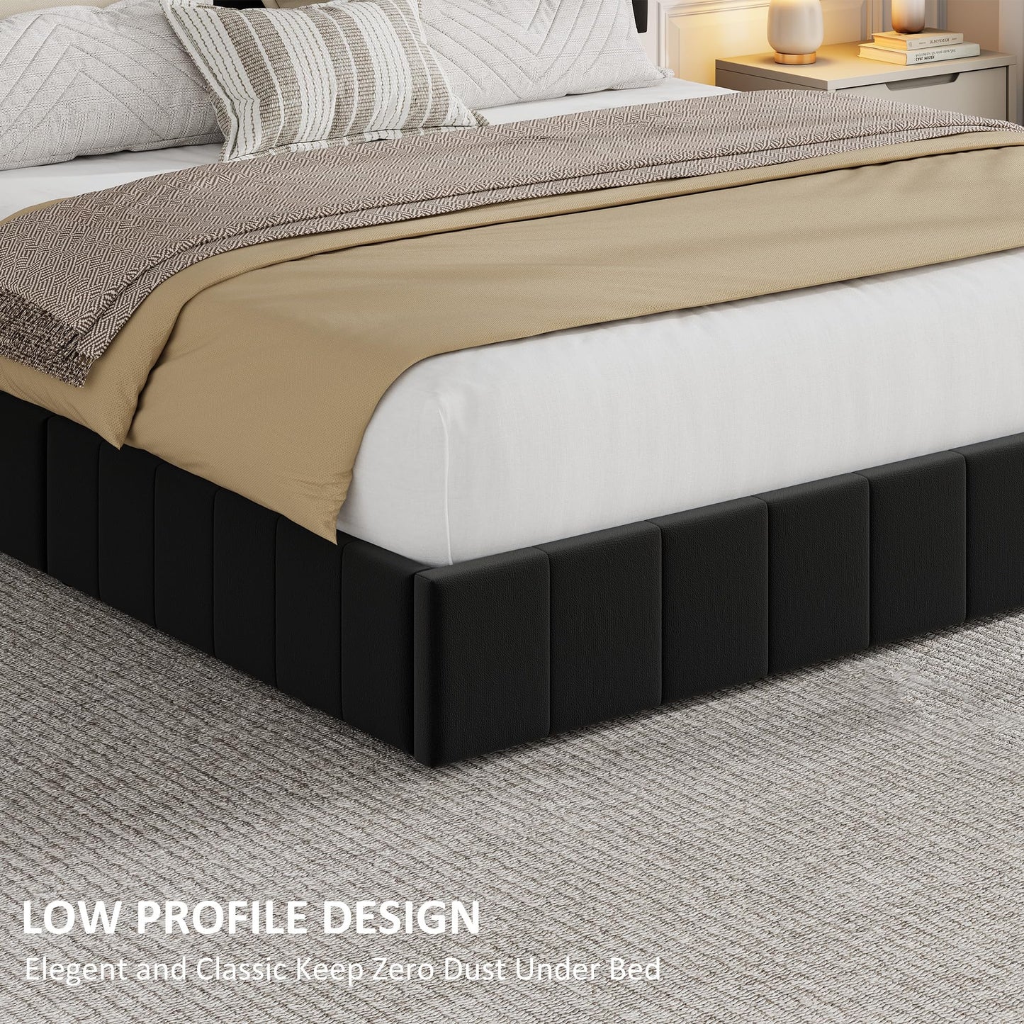 GAOMON Queen Bed Frame with Storage Drawers - Velvet Upholstered Platform Bed Frame with Adjustable Headboard, Wood Slats Support, No Box Spring Needed, Easy Assembly, Black