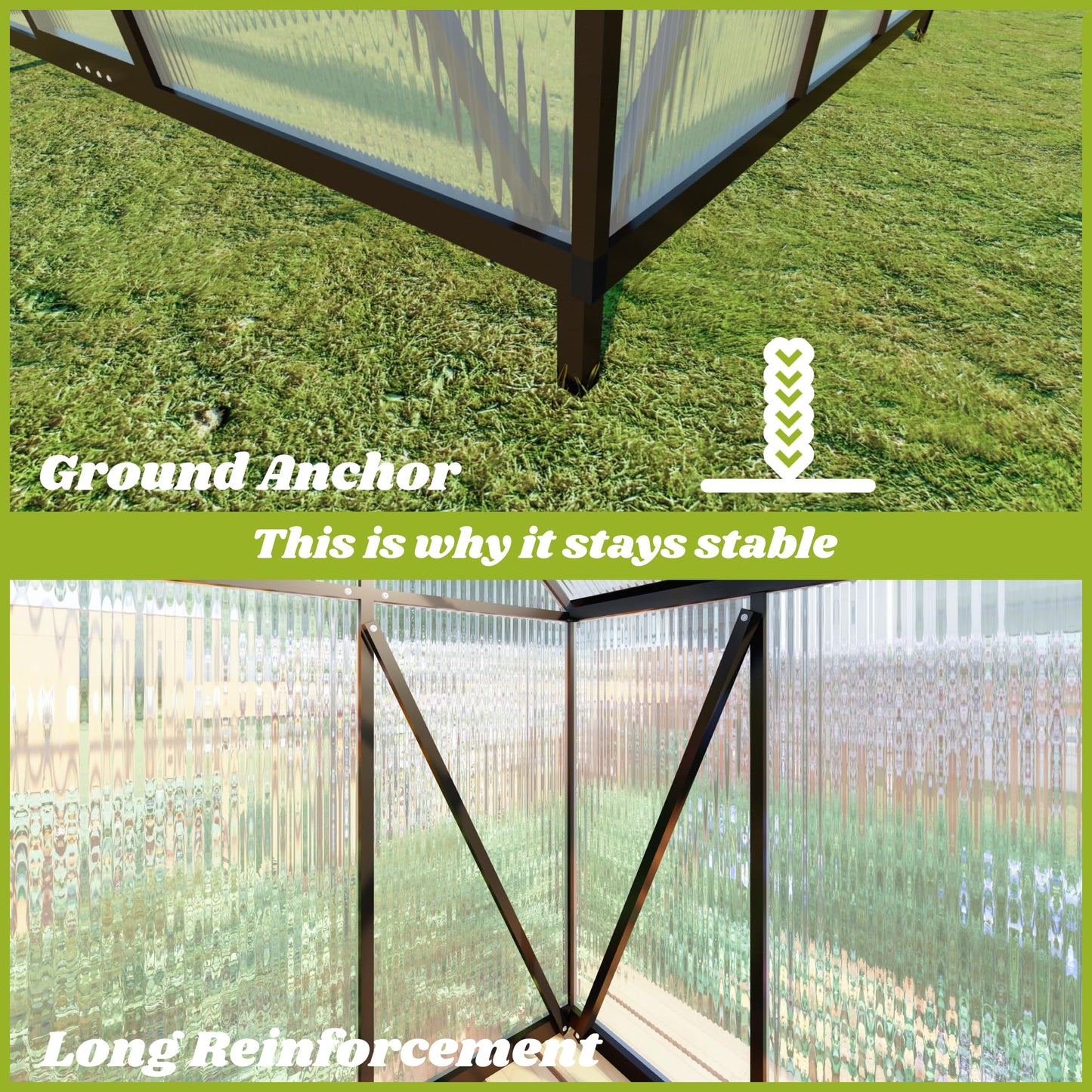 6x4 FT Greenhouse for Outdoors, Polycarbonate Greenhouse with Quick Setup Structure and Roof Vent, Aluminum Large Walk-in Green House for Outside Garden Backyard, Charcoal Black