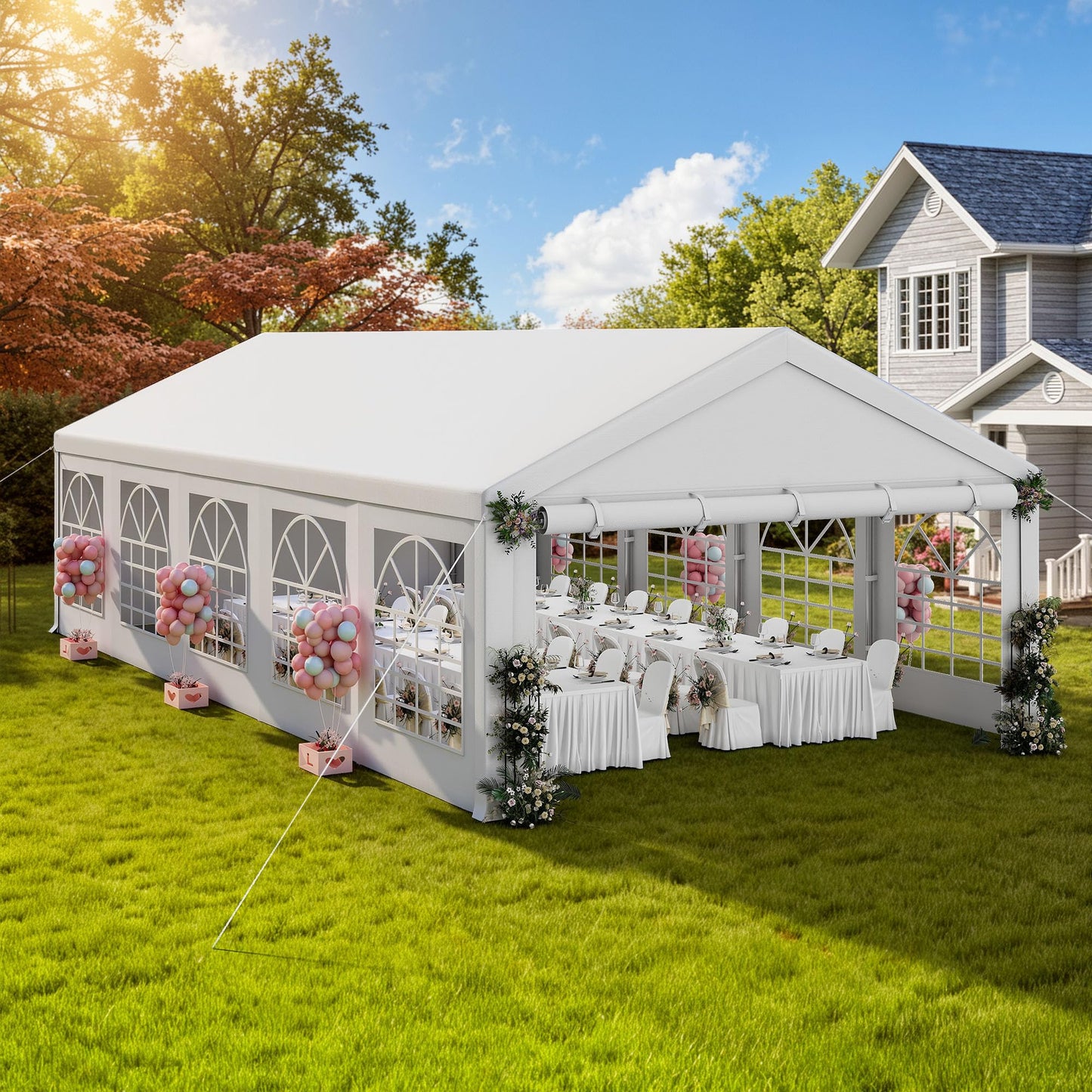 DWVO 16x32 ft Outdoor Heavy Duty Party Tent Wedding Event Shelters Upgraded Galvanized Canopy with Large White Roof, Removable Sidewalls
