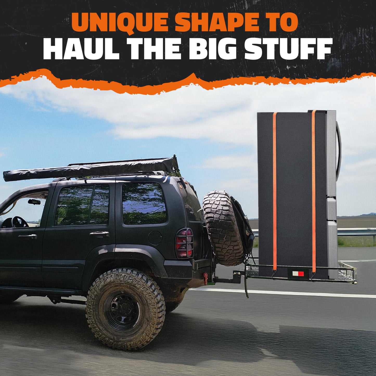 Mockins 40"x40"x6" Extra Deep Square Trailer Hitch Cargo Carrier & 30 Cu Ft Square Waterproof Cargo Bag | 500 Lbs Cap Steel Heavy Duty Trailer Hitch Luggage Rack for SUV Car Truck & RV w/Accessories