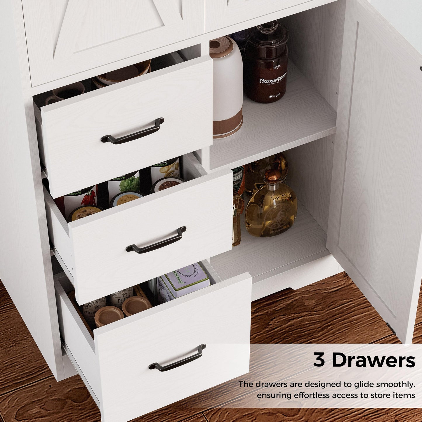 IRONCK Pantry Cabinet, 67.5 inch Tall Storage Cabinet with 3 Doors & Drawers, Farmhouse Kitchen Cabinet with Adjustable Shelves, 5 Tier Freestanding Cupboard for Kitchen, White
